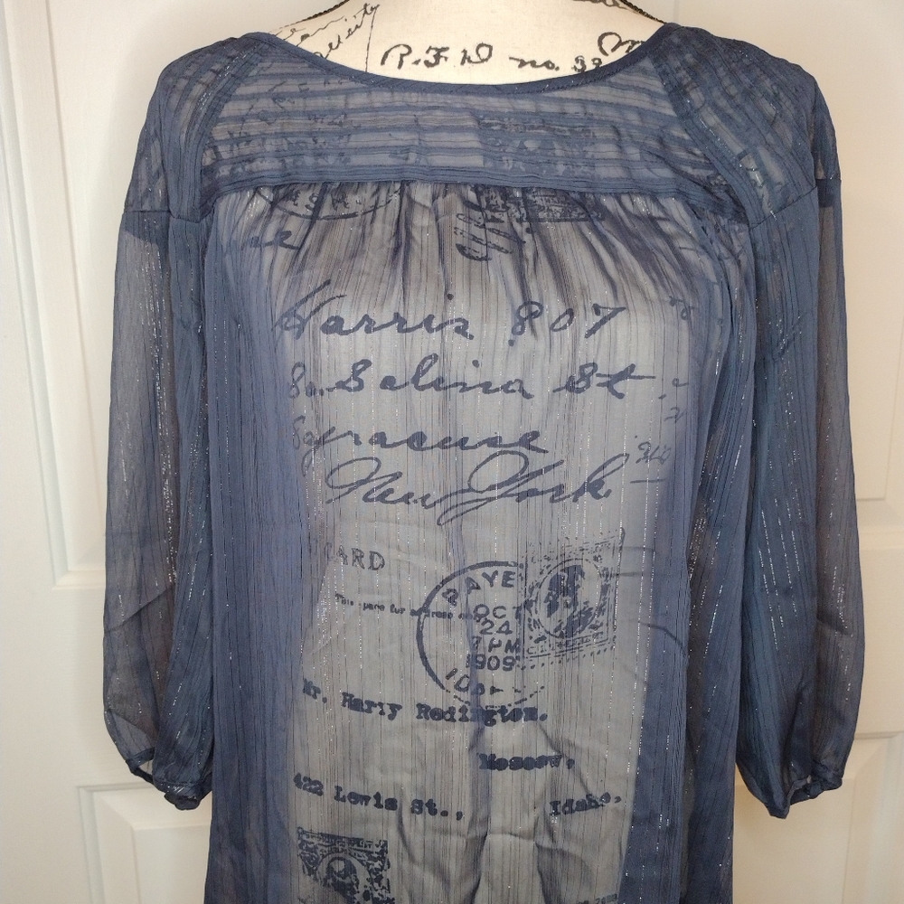 NWT Lauren Conrad Sheer Blue Blouse Top Shirt Size Large
